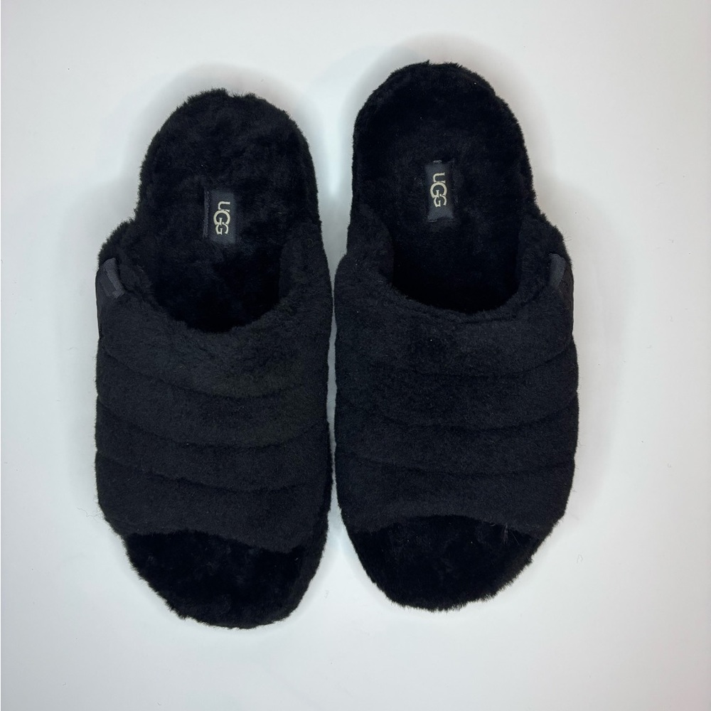 UGG Black Fuzzy Slippers